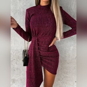 Heathered Mock Neck Long Sleeve Mini Dress